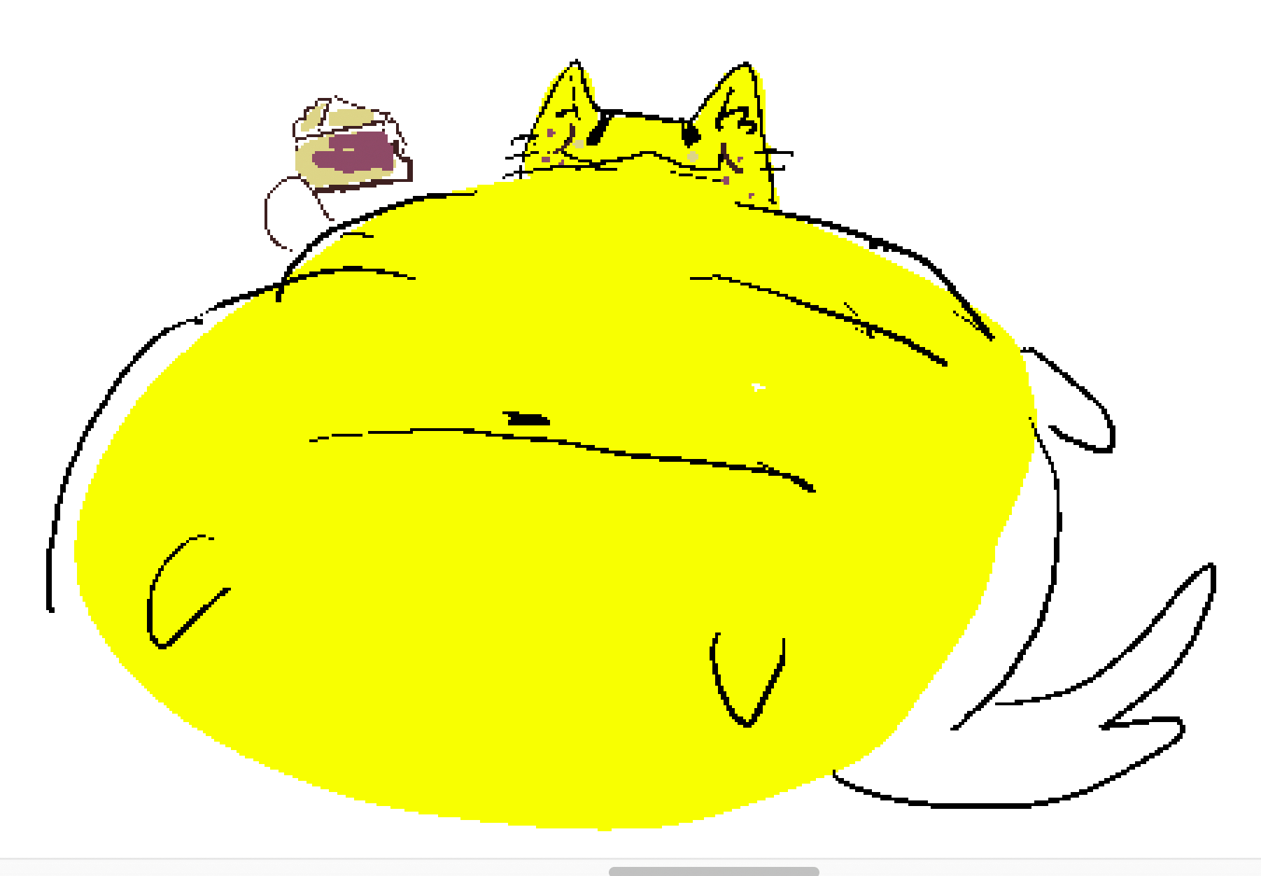 Fat yellow cat eating pie